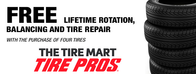 Free Lifetime Rotation, Balancing and Tire Repair with purchase of 4 Tires